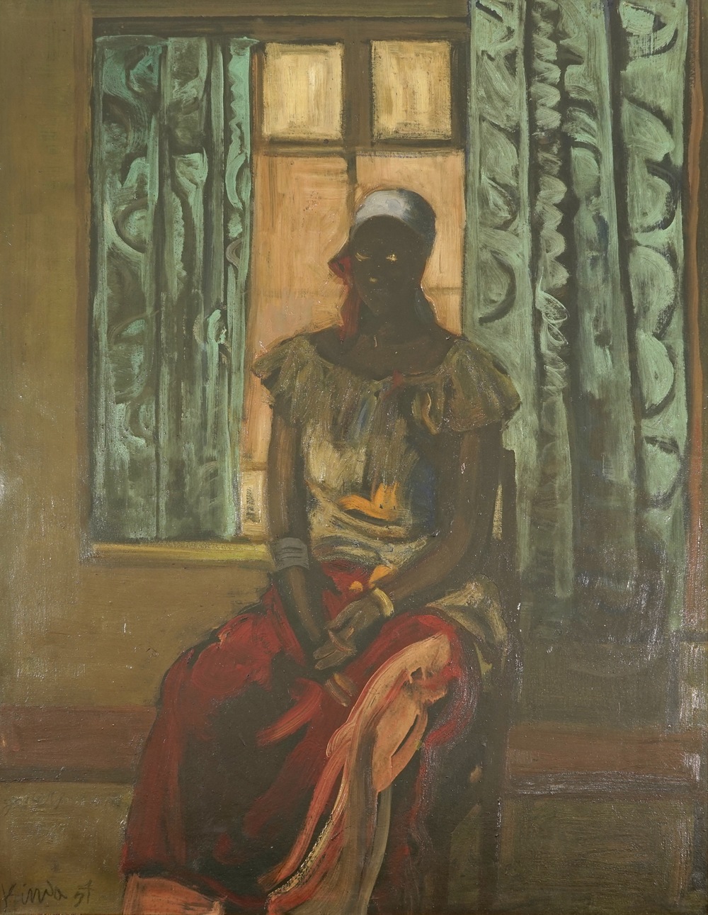 Jespers, Floris (Belgique, 1889-1965), Portrait d'une congolaise, huile sur panneau, dat&eacute; 1957