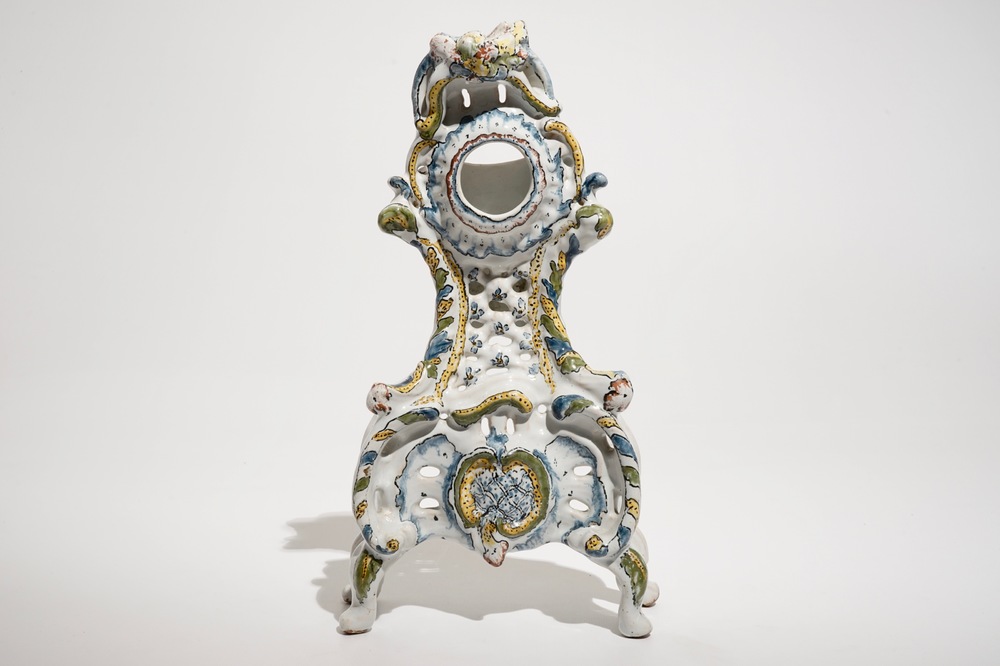 A polychrome Brussels faience Rococo watch stand, 18th C.
