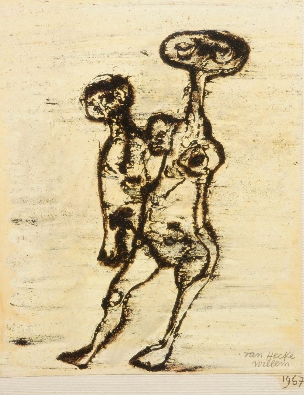 Van Hecke, Willem (Belgique, 1893-1976), Deux figures, technique mixte, dat&eacute; 1967