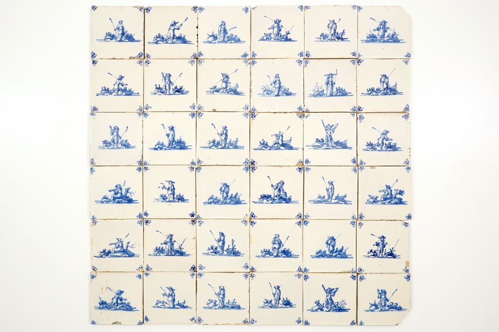36 Dutch Delft blue and white shepherd tiles, 1st half 18th C.