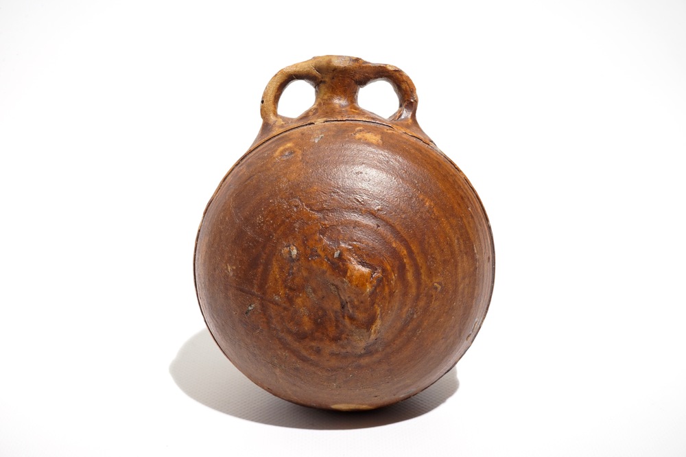 A salt glazed stoneware pilgrim's flask, Siegburg, Germany, 15th C.