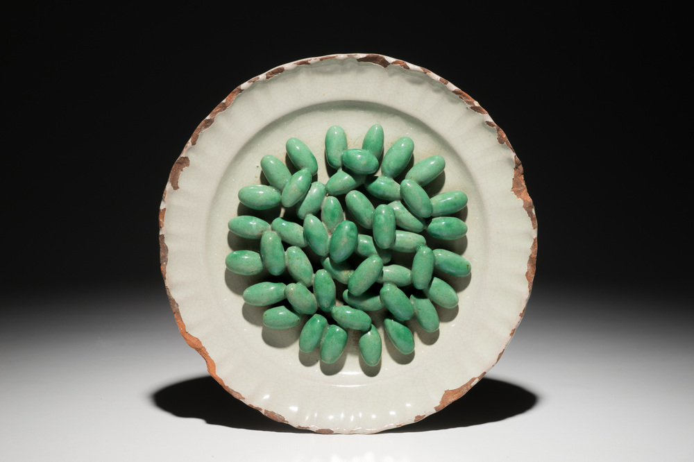 A French faience trompe l'oeil dish with olives, Moustiers, 18th C.