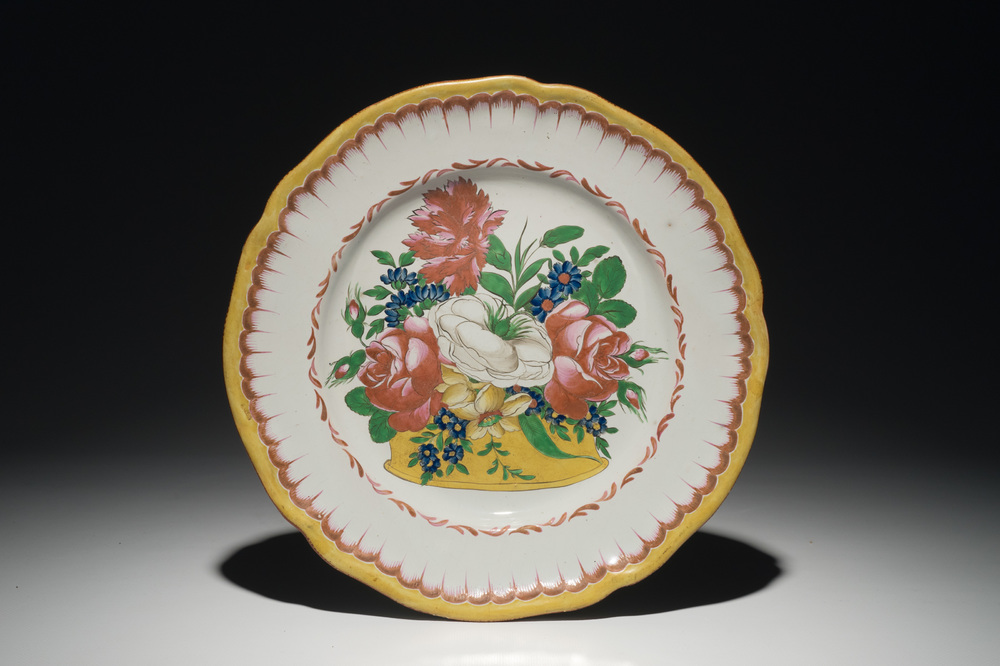 A fine French faience dish with floral design, Les Islettes, Dupr&eacute; period, 1st half 19th C.