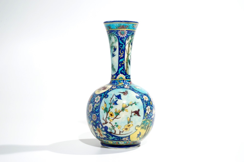Deck, Th&eacute;odore (France, 1823-1891), a polychrome Art Nouveau bottle vase