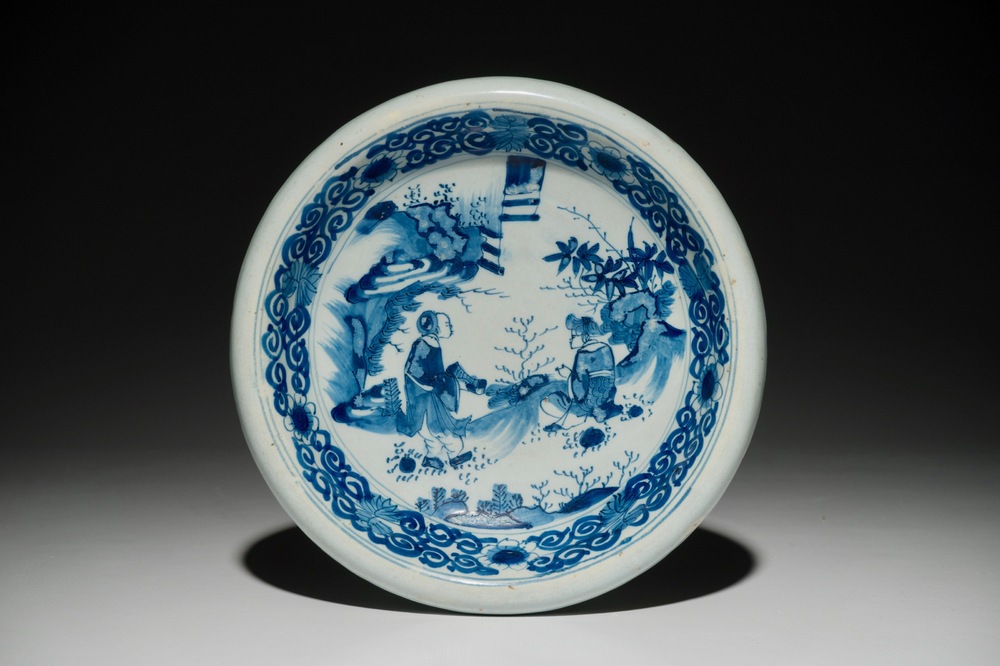 A blue and white French faience chinoiserie bowl, Nevers, 2nd half 17th C.