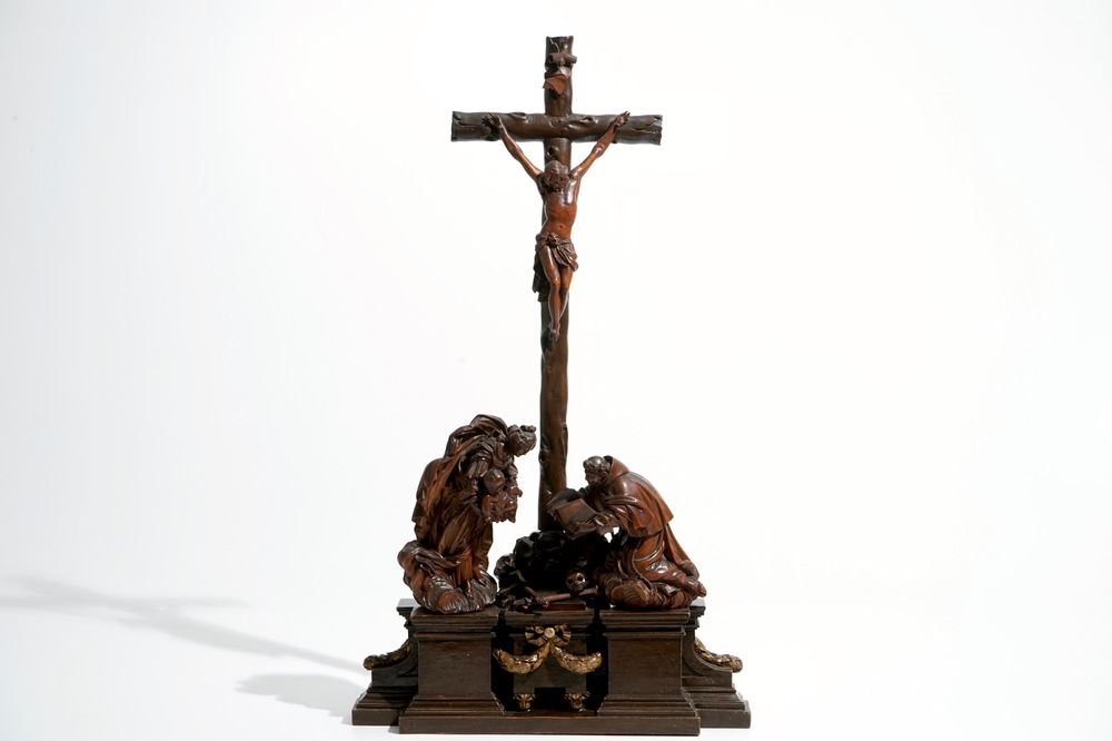 A calvary group, boxwood and walnut, circle of Walter Pompe, Antwerp, 18th C.