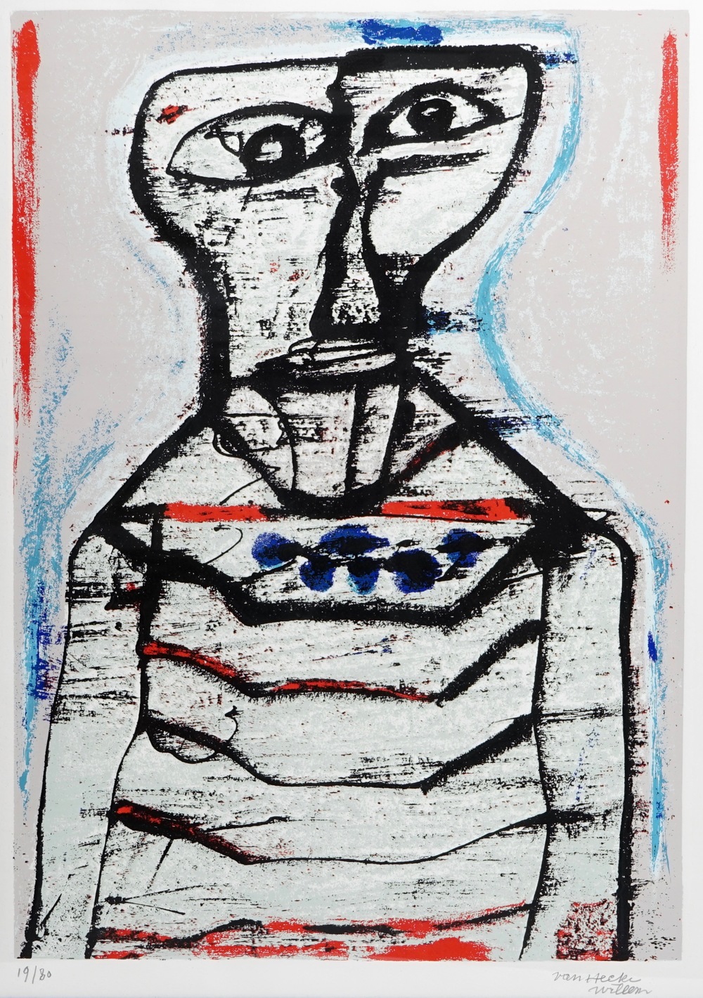 Van Hecke, Willem (Belgi&euml;, 1893-1976), Abstract portret, litho op papier, oplage 19/80