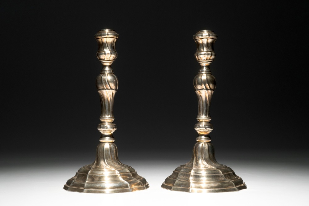 A pair of silver Louis XV candlesticks, marked for Mons, 1776-1779