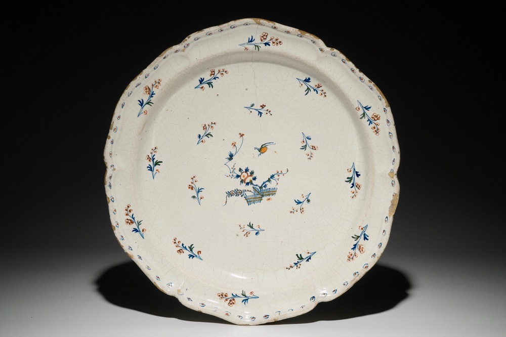 A large Brussels faience &agrave; la haie fleurie dish, 18th C.