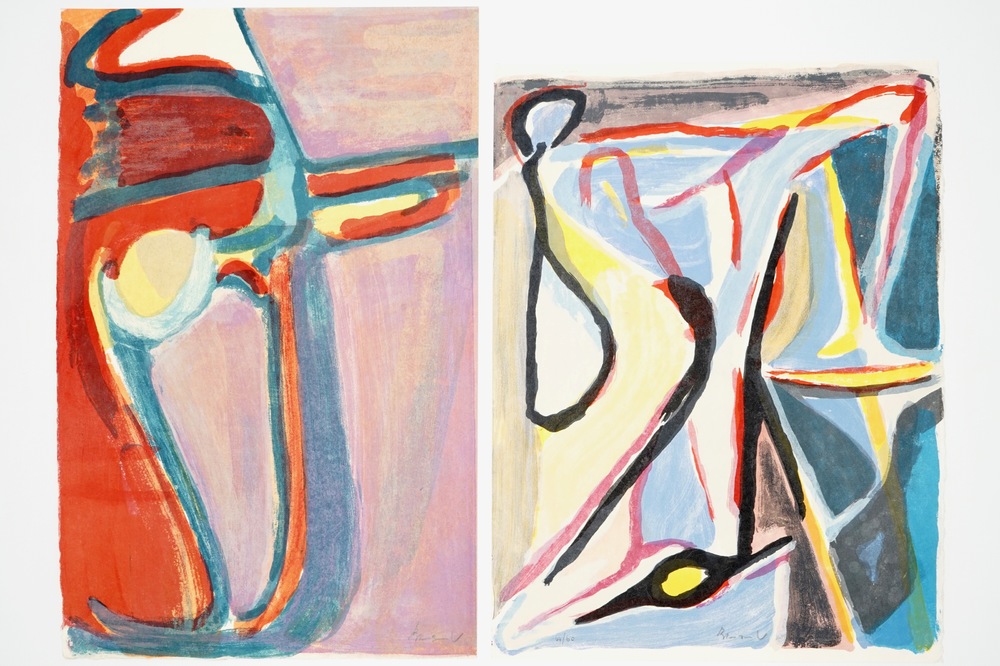 Van Velde, Bram (Nederland, 1895-1981), Twee abstracte composities, litho op papier, genum. 44/60
