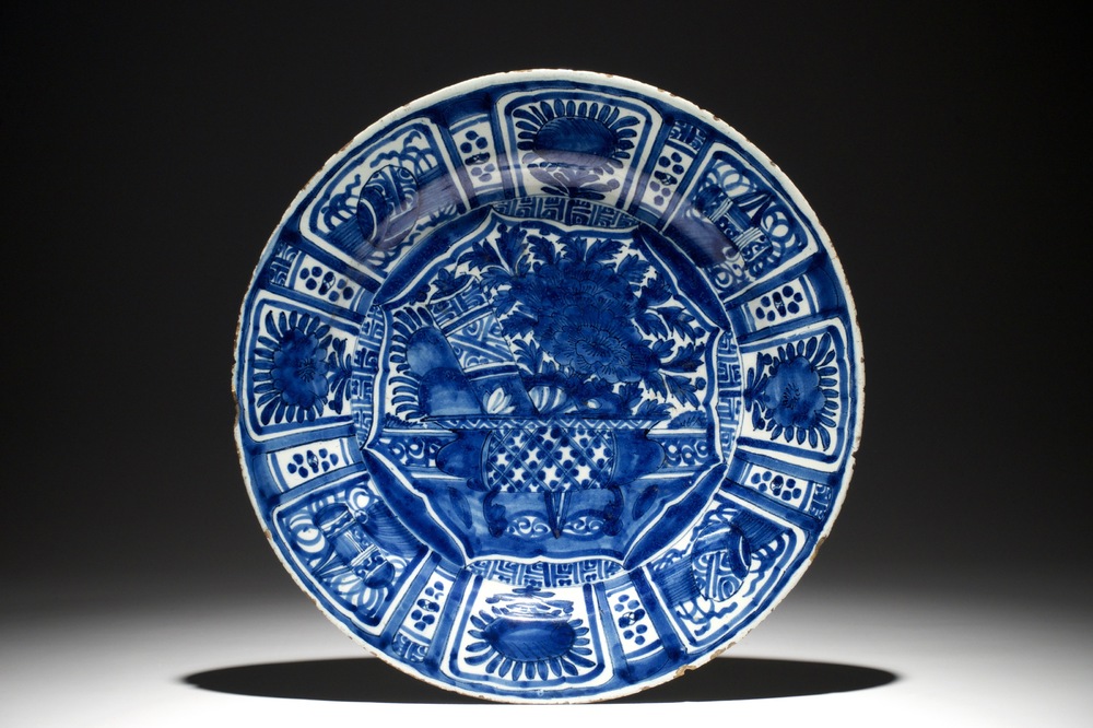 A Dutch Delft blue and white chinoiserie kraak-style dish, 1st half 18th C.