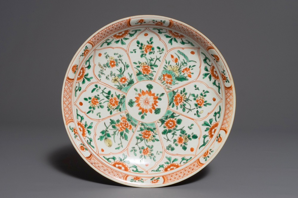 A Chinese famille verte dish of floral design, Kangxi