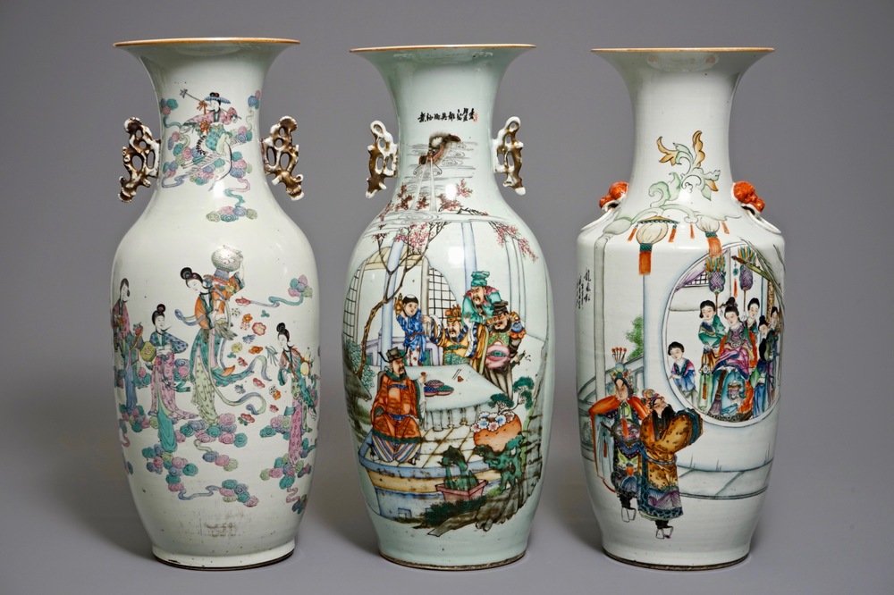 Three large Chinese famille rose vases, 19/20th C.