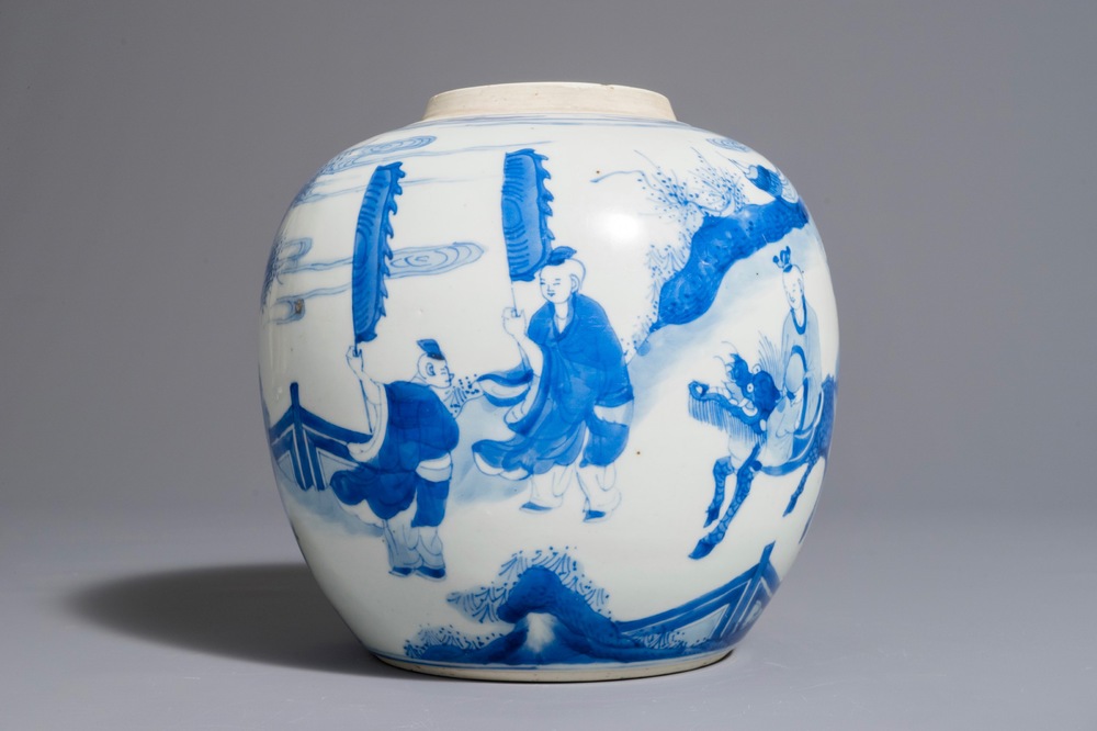 Een blauwwitte Chinese gemberpot met spelende jongens, Kangxi