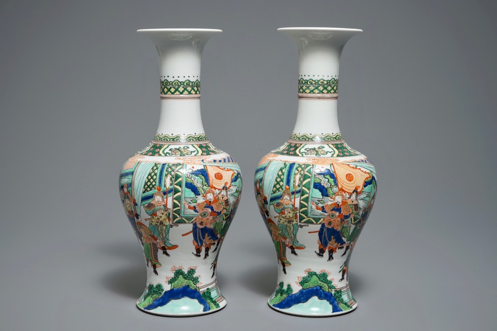 A pair of famille verte style warrior vases, Samson, Paris, 19th C.