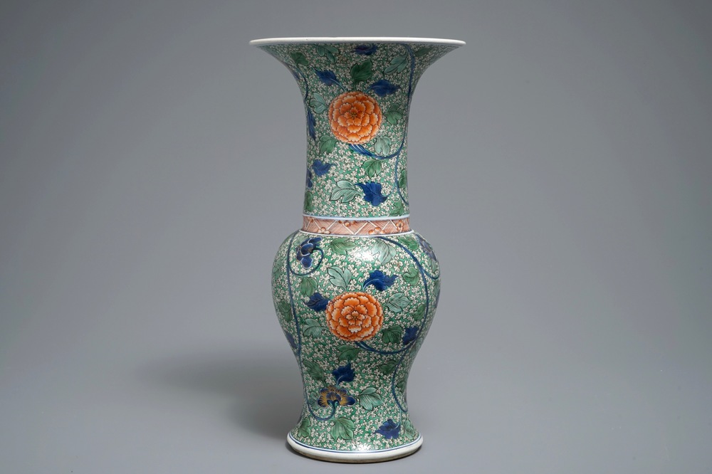 A Chinese famille verte yenyen vase with floral design, Kangxi