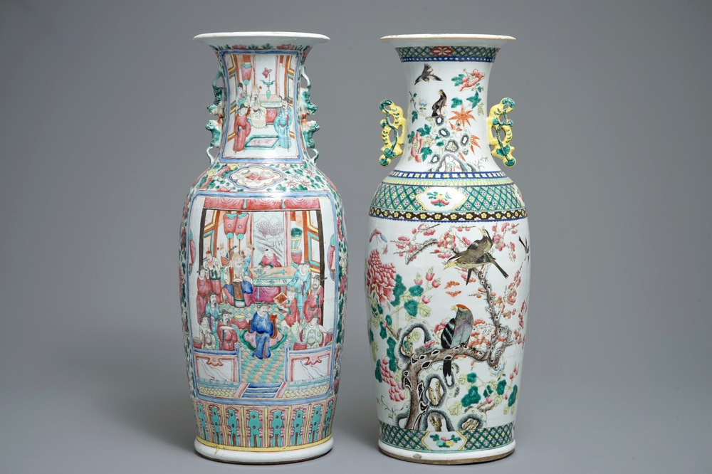 Two tall Chinese famille rose vases, 19th C.