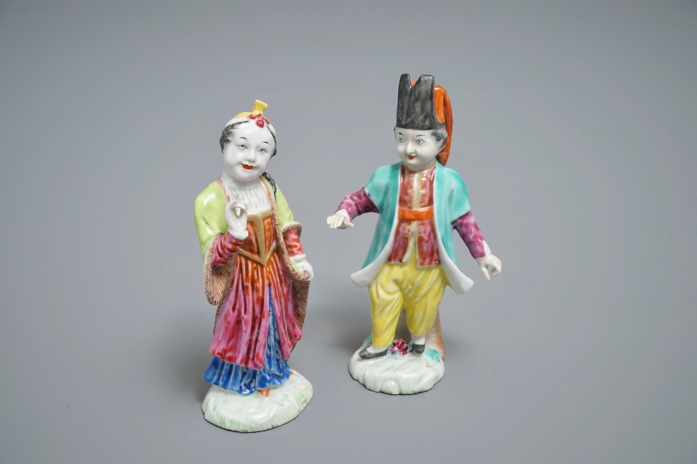 A pair of Chinese famille rose Meissen-style 'Turquerie' figures, Qianlong