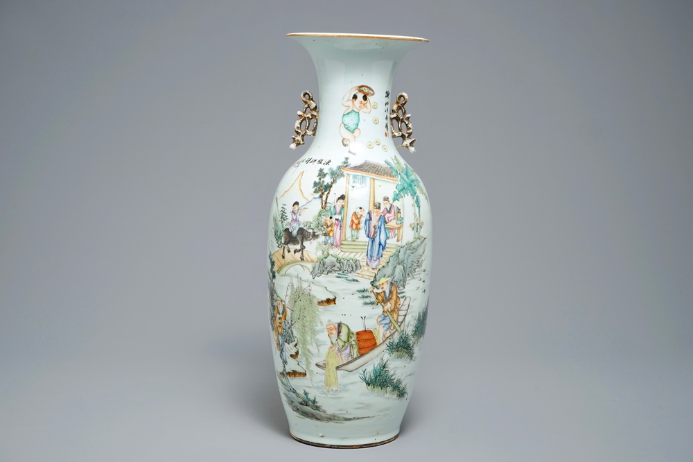 19-20世纪 粉彩人物瓶 