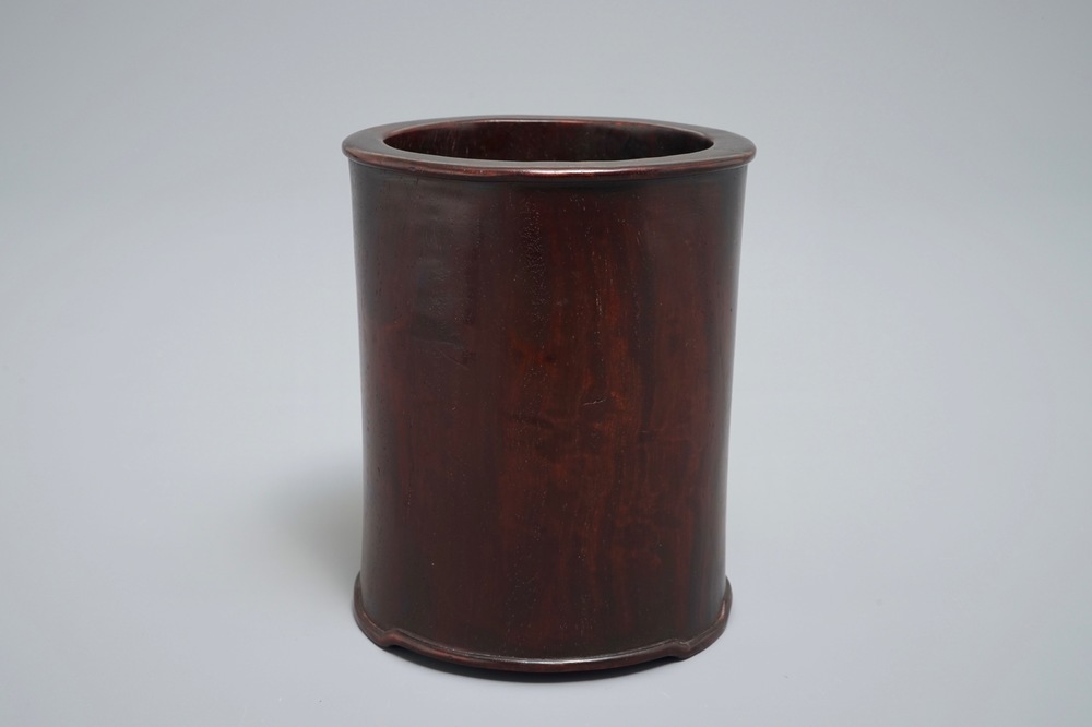 A Chinese zitan wood brush pot, 18th C.