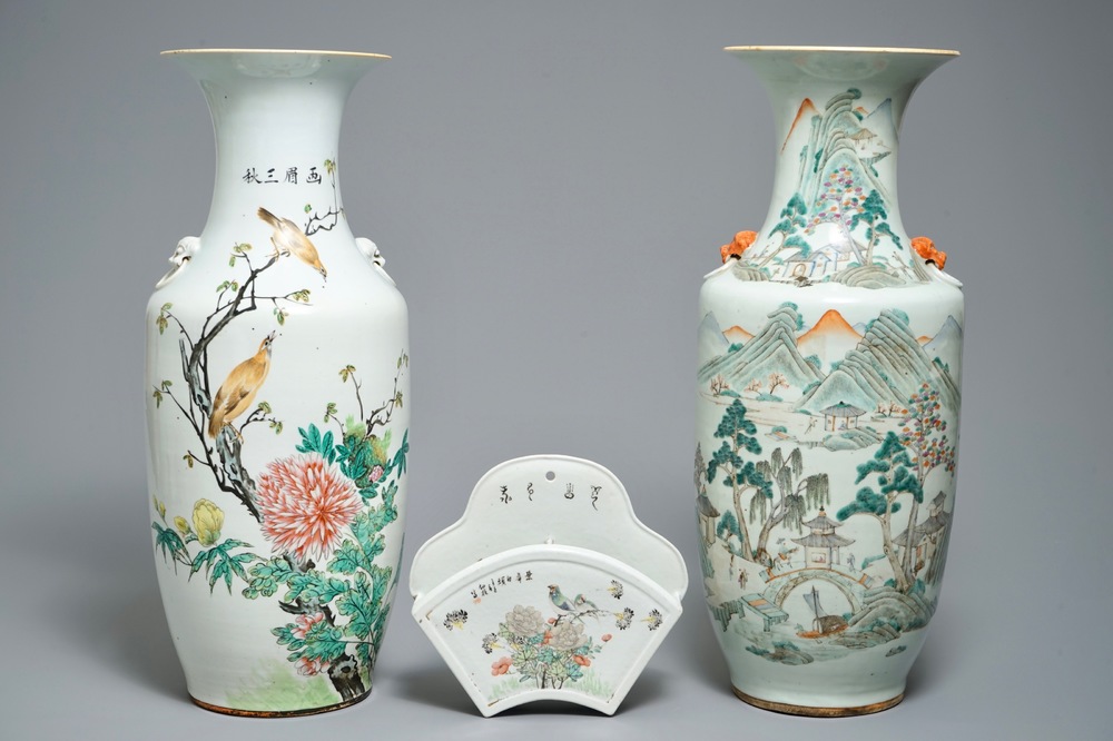 十九世纪到二十世纪       粉彩 瓷瓶  两件   壶