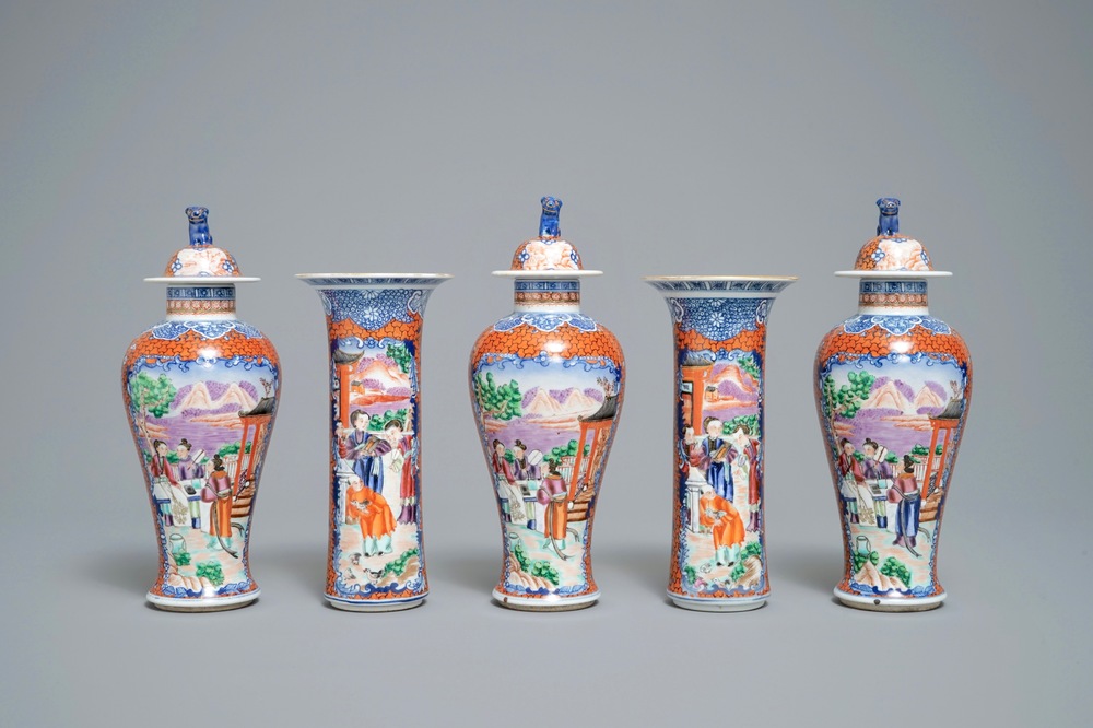 19世纪 粉彩装饰瓷瓶 五件