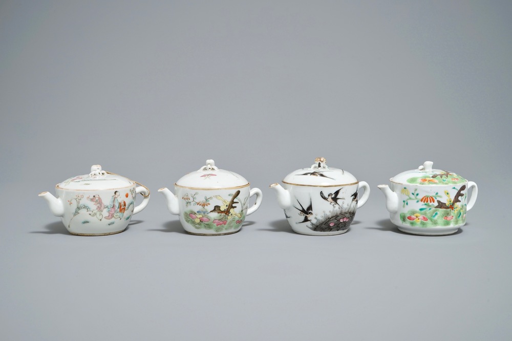 Four Chinese famille rose teapots, 19th C.