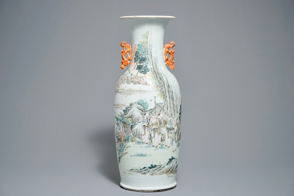 19-20世纪 浅绛彩人物风景瓷瓶
