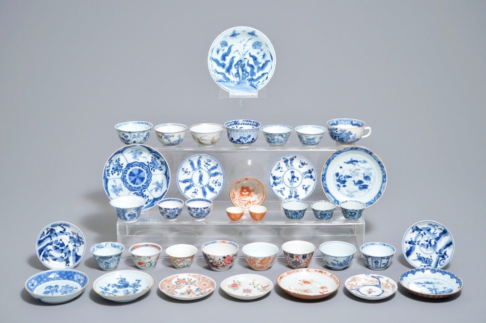 A varied collection of Chinese cups and saucers, Kangxi and later