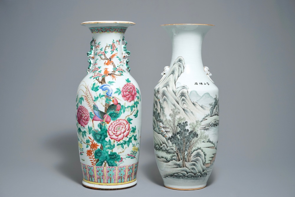 十九世纪到二十世纪       粉彩 瓷瓶  两件   大瓷碗