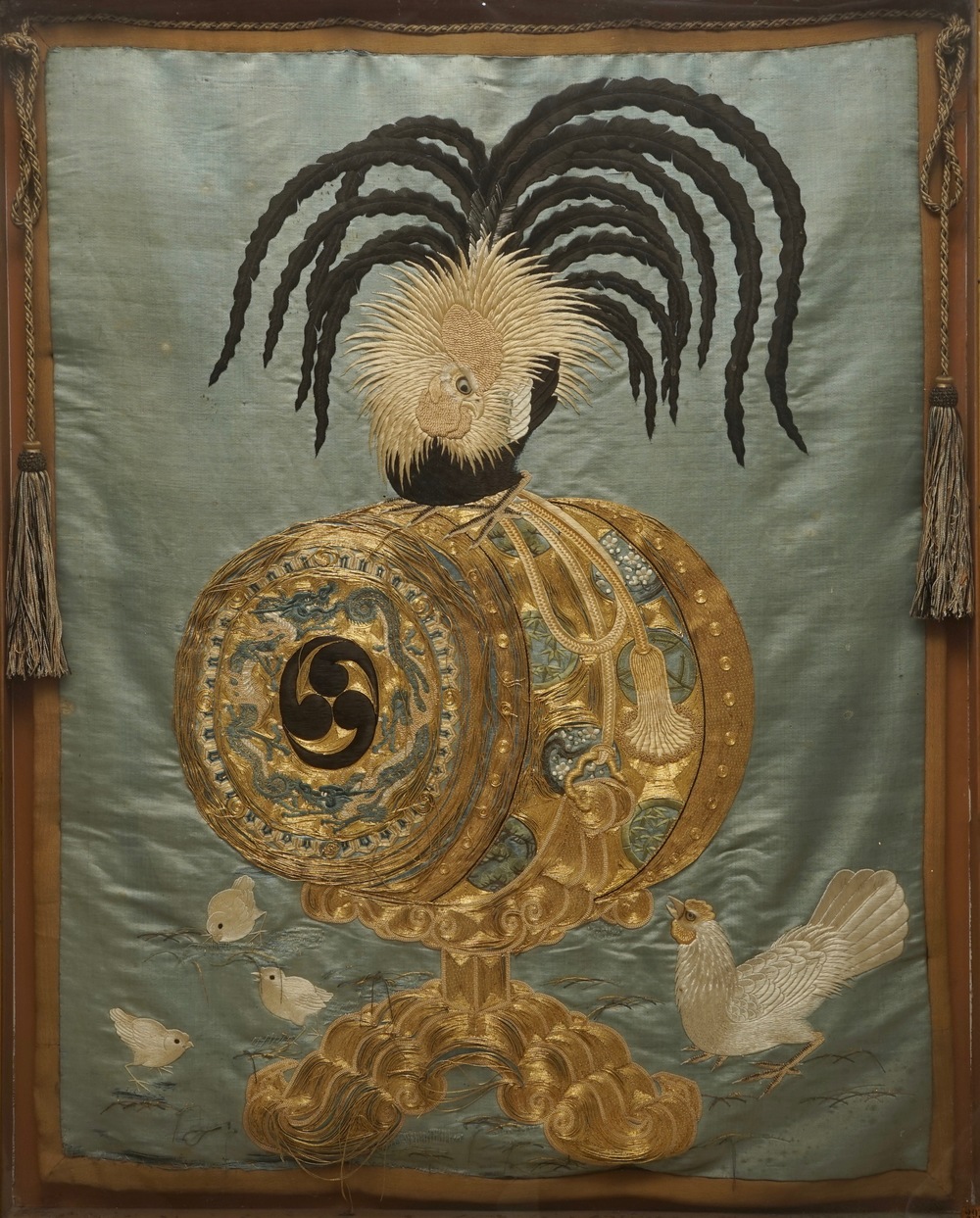 19世纪 公鸡丝绸刺绣