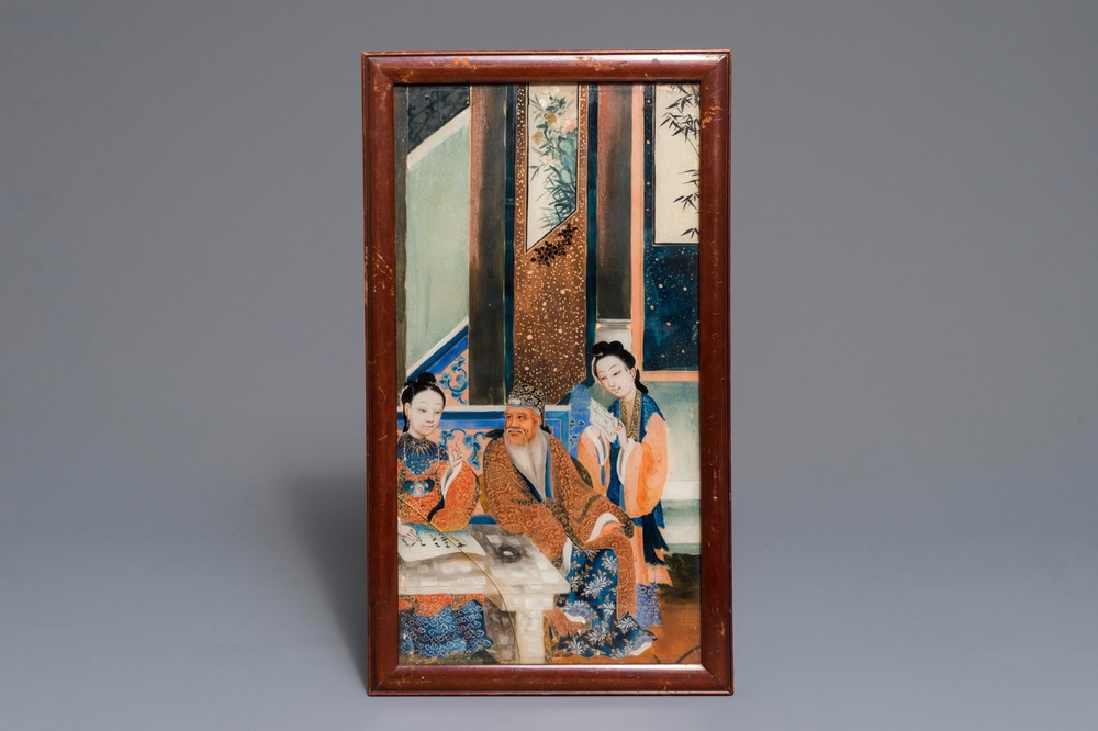 A Chinese reverse glass painting, 19th C.