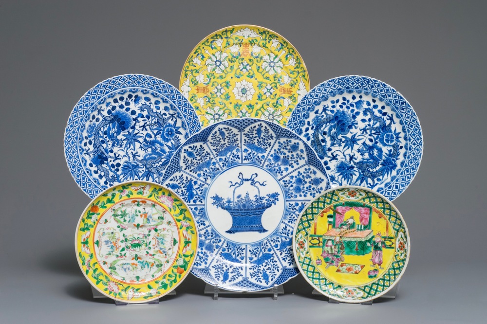 19世纪 青花瓷及黄底瓷盘 六件