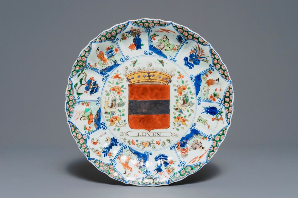 A Chinese famille verte &quot;Provinces&quot; dish with the arms of Leuven, Kangxi/Yongzheng