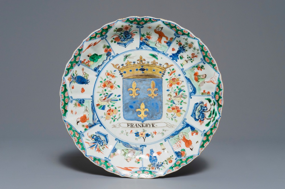 A Chinese famille verte &quot;Provinces&quot; dish with the arms of France, Kangxi/Yongzheng