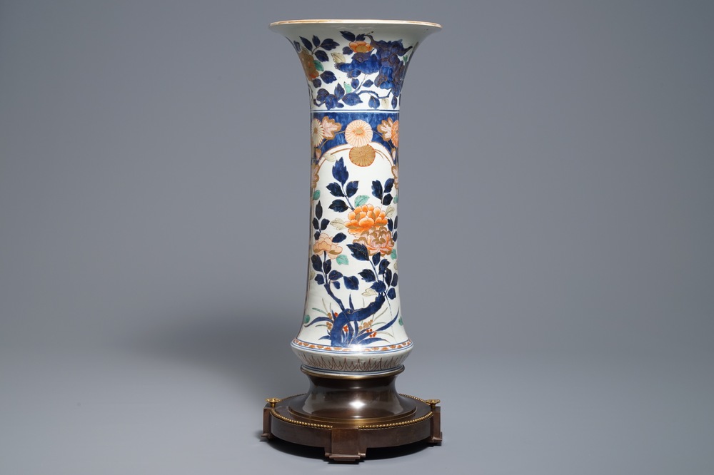 A Japanese bronze-mounted Imari beaker vase, Edo, 17th C.