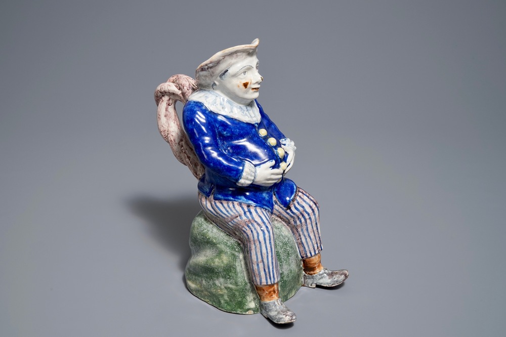 Een polychrome Brusselse figuratieve 'Jacquot' kan, gemerkt Stevens, 19e eeuw