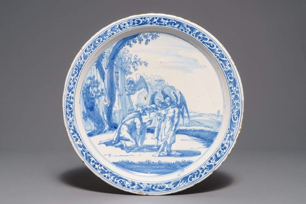 A Dutch Delft blue and white biblical dish, 3rd quarter 17th C.