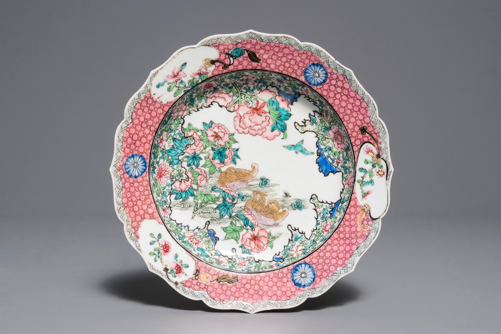 A fine Chinese famille rose 'mandarin ducks' plate, Yongzheng