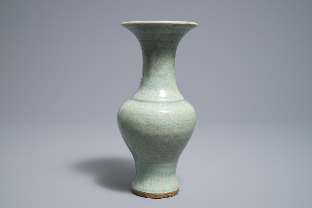 A Chinese Longquan celadon vase with incised design, Ming