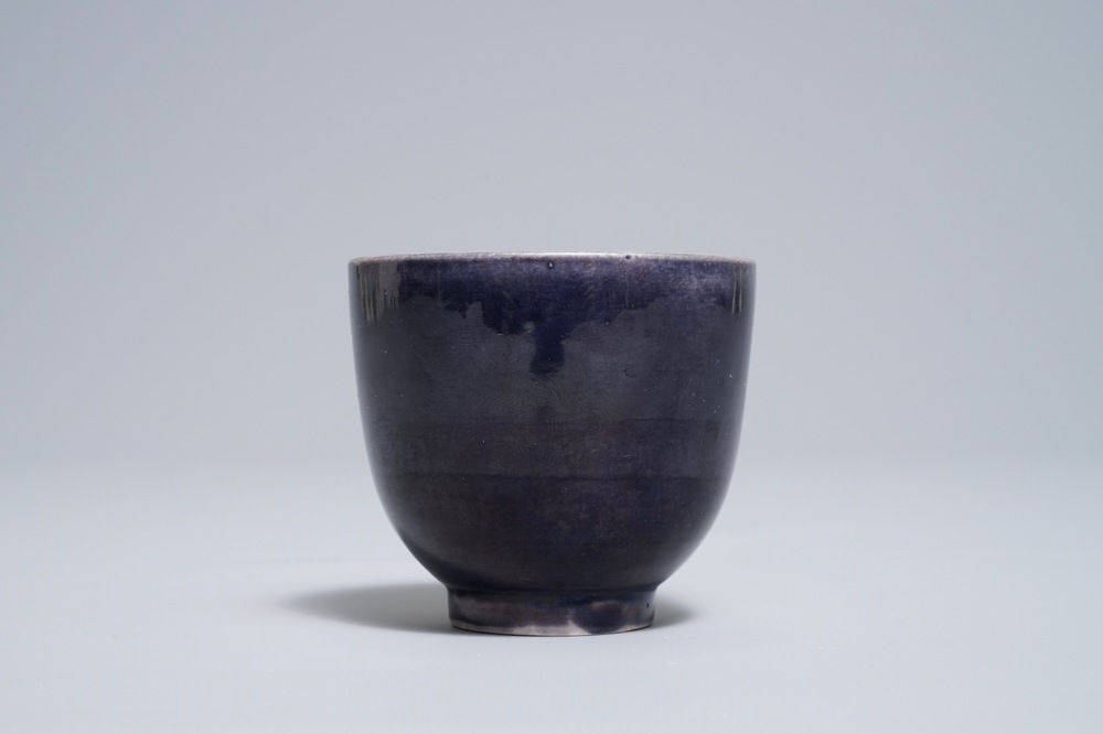 A Chinese monochrome aubergine wine cup, Jiajing mark, 19/20th C.