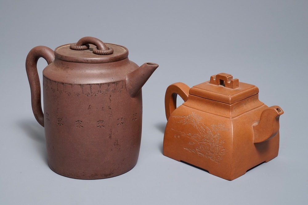 Two Chinese Yixing stoneware teapots, Republic, 20th C.