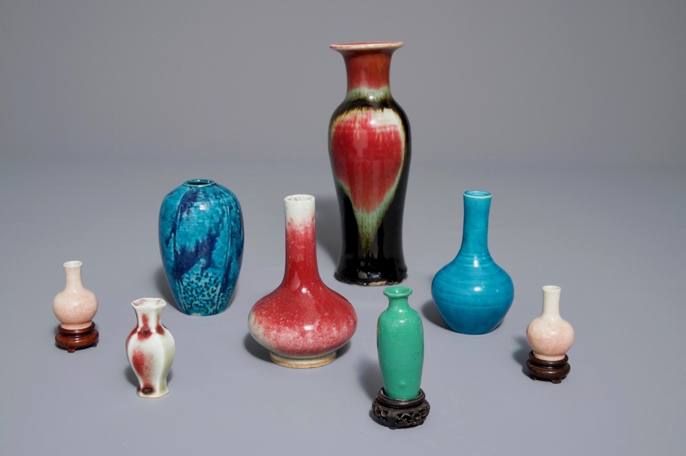 Eight various Chinese monochrome vases, 18/19th C.
