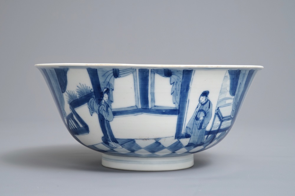 Un bol en porcelaine de Chine bleu et blanc, marque de Xuande, Kangxi