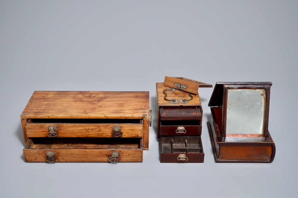 Three Chinese wooden boxes, 19/20th C.