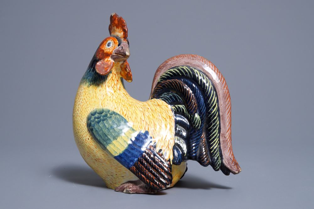 Un mod&egrave;le d'un coq en fa&iuml;ence polychrome de Delft, 19&egrave;me