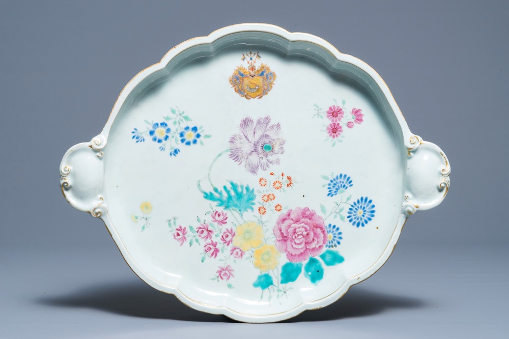 A Chinese famille rose tray with the arms of Loodh, Swedish East India Company, Qianlong