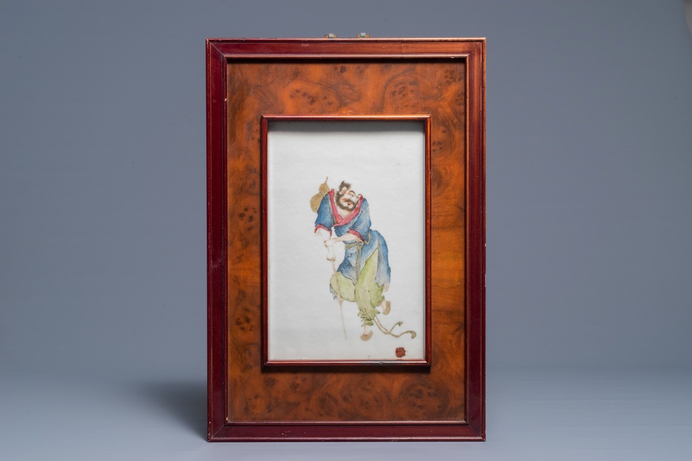 A Chinese famille rose 'Li Tieguai' plaque, 19/20th C.