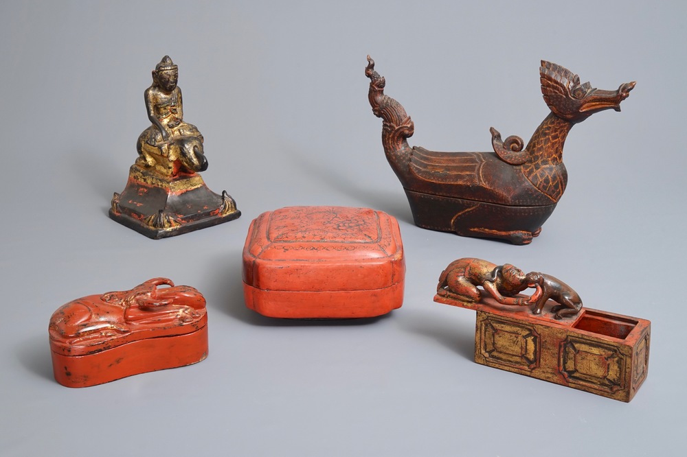 Five Burmese lacquered and gilt boxes and covers, 19/20th C.