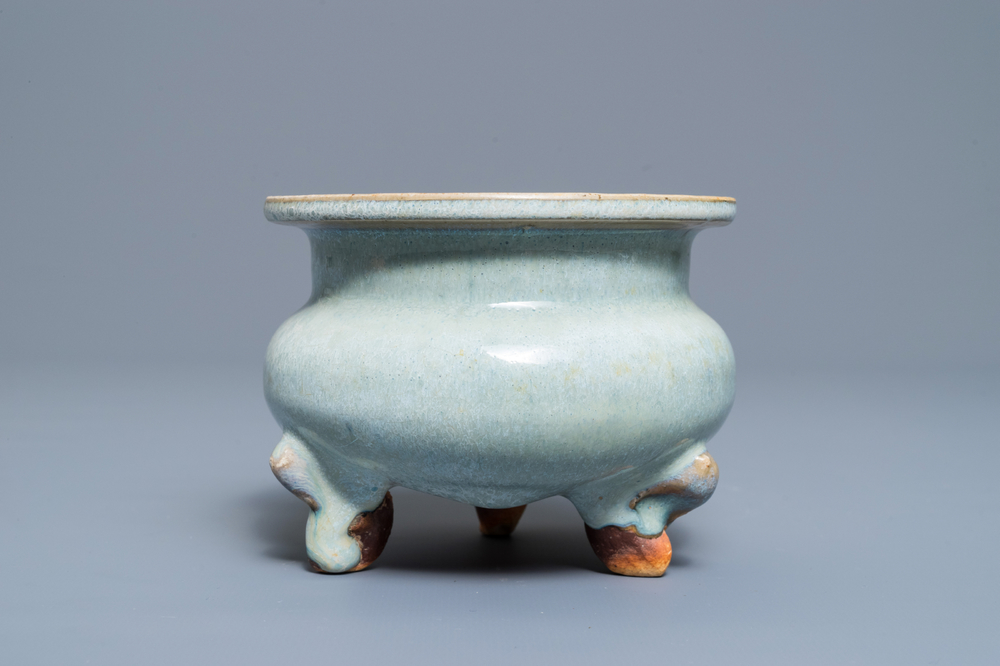 A Chinese junyao tripod censer, probably Ming